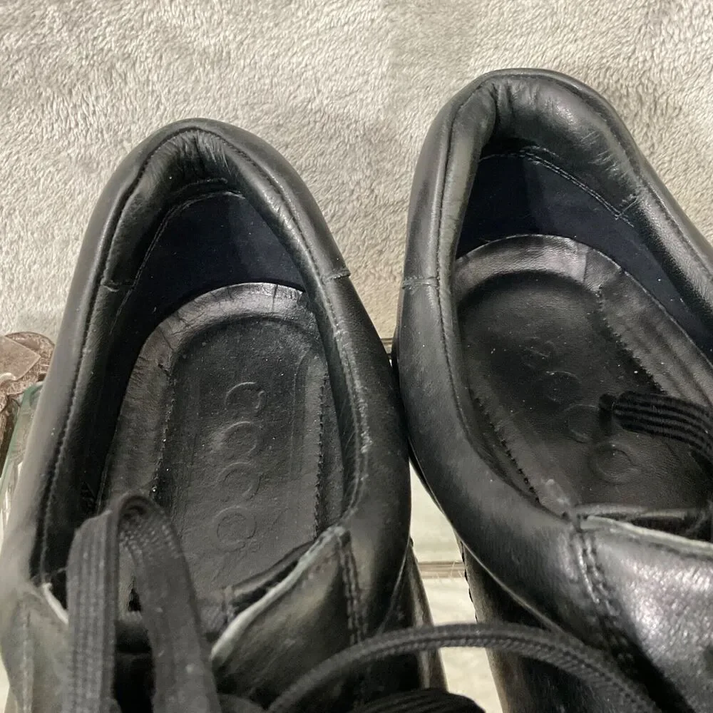 Ecco Shoes Casual Sneakers Men Sz. 46/US sz. 13 Black Leather Lace Up Oxfords